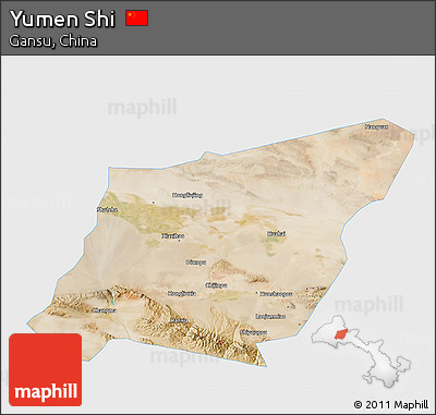 Satellite 3D Map of Yumen Shi, single color outside