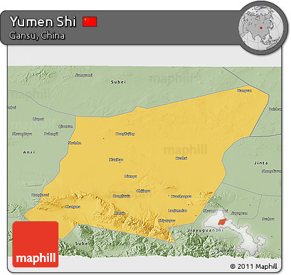 Savanna Style 3D Map of Yumen Shi