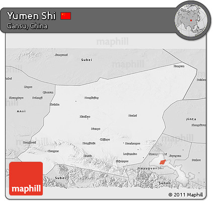 Silver Style 3D Map of Yumen Shi