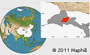 Satellite Location Map of Yumen Shi, highlighted country, highlighted parent region