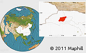 Satellite Location Map of Yumen Shi, highlighted country