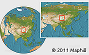 Satellite Location Map of Yumen Shi, highlighted parent region, within the entire country