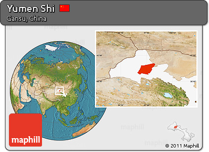 Satellite Location Map of Yumen Shi, highlighted parent region