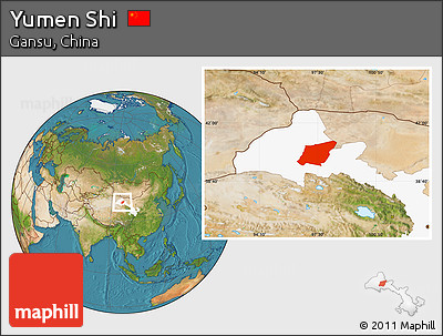 Satellite Location Map of Yumen Shi, highlighted parent region