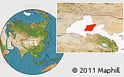 Satellite Location Map of Yumen Shi, highlighted parent region
