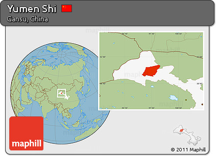 Savanna Style Location Map of Yumen Shi, highlighted parent region