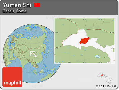 Savanna Style Location Map of Yumen Shi, highlighted parent region