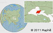 Savanna Style Location Map of Yumen Shi, highlighted parent region, hill shading