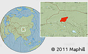 Savanna Style Location Map of Yumen Shi, hill shading