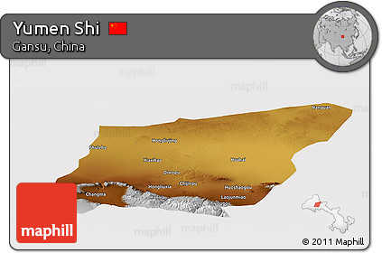 Physical Panoramic Map of Yumen Shi, cropped outside