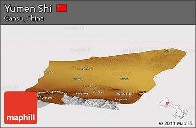 Physical Panoramic Map of Yumen Shi, cropped outside
