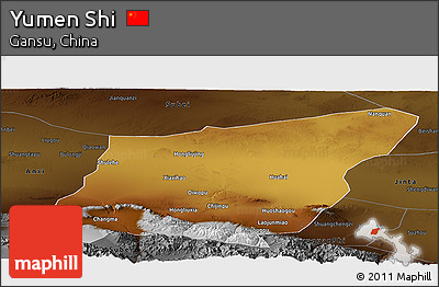 Physical Panoramic Map of Yumen Shi, darken