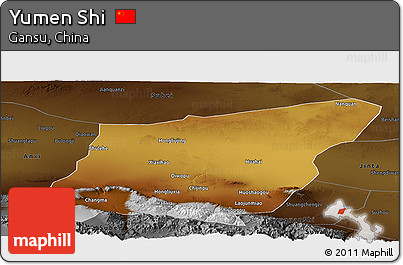 Physical Panoramic Map of Yumen Shi, darken