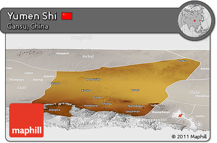 Physical Panoramic Map of Yumen Shi, lighten, semi-desaturated
