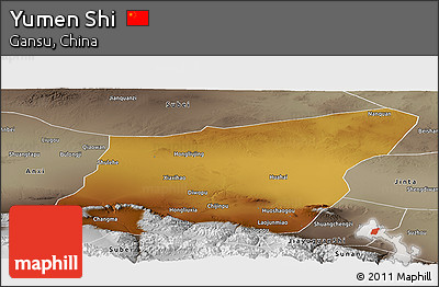Physical Panoramic Map of Yumen Shi, semi-desaturated