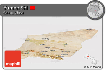 Satellite Panoramic Map of Yumen Shi, cropped outside