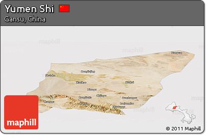Satellite Panoramic Map of Yumen Shi, cropped outside