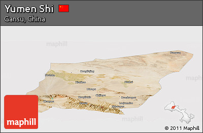 Satellite Panoramic Map of Yumen Shi, cropped outside