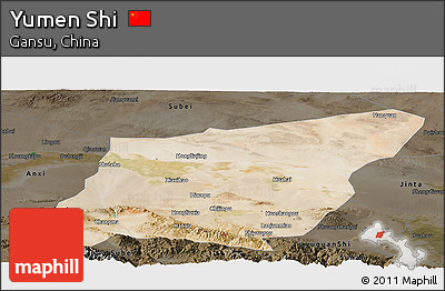 Satellite Panoramic Map of Yumen Shi, darken