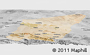Satellite Panoramic Map of Yumen Shi, desaturated