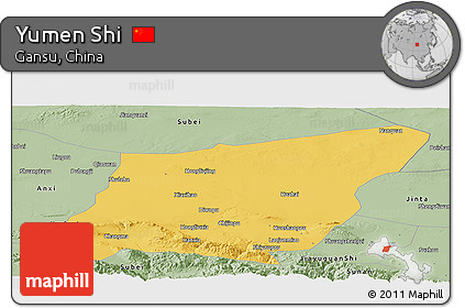 Savanna Style Panoramic Map of Yumen Shi