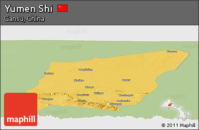 Savanna Style Panoramic Map of Yumen Shi, single color outside
