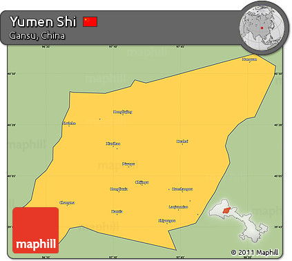 Savanna Style Simple Map of Yumen Shi, cropped outside
