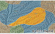 Political 3D Map of Zhengning, semi-desaturated
