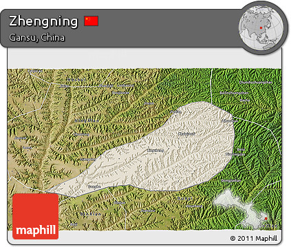 Shaded Relief 3D Map of Zhengning, satellite outside