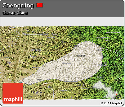 Shaded Relief 3D Map of Zhengning, satellite outside
