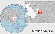 Gray Location Map of Zhengning, highlighted parent region, hill shading