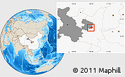 Shaded Relief Location Map of Zhengning, highlighted country, highlighted parent region