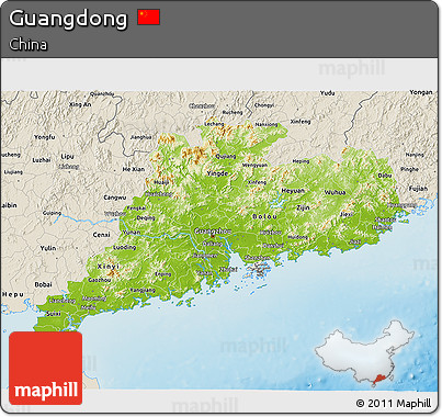 Physical 3D Map of Guangdong, shaded relief outside