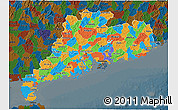 Political 3D Map of Guangdong, darken