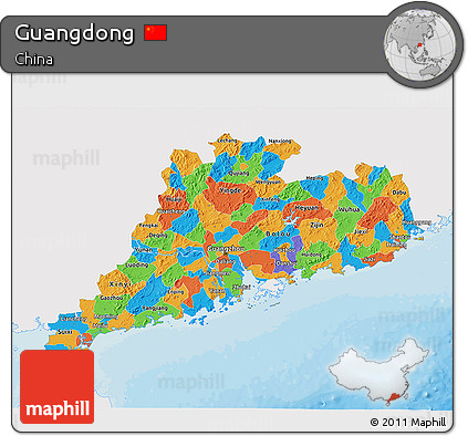 Political 3D Map of Guangdong, single color outside