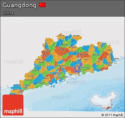 Political 3D Map of Guangdong, single color outside