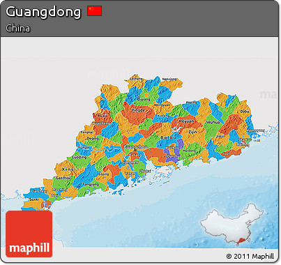 Political 3D Map of Guangdong, single color outside