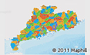 Political 3D Map of Guangdong, single color outside
