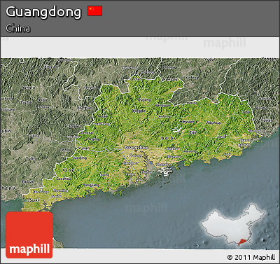 Satellite 3D Map of Guangdong, semi-desaturated
