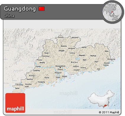Shaded Relief 3D Map of Guangdong, lighten
