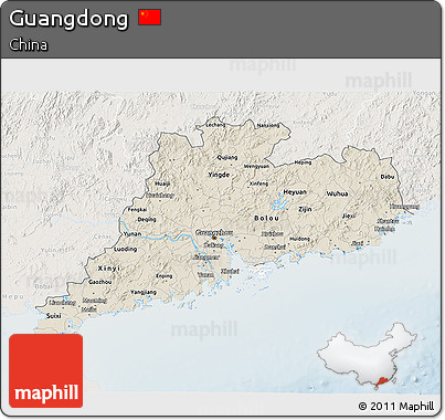 Shaded Relief 3D Map of Guangdong, lighten