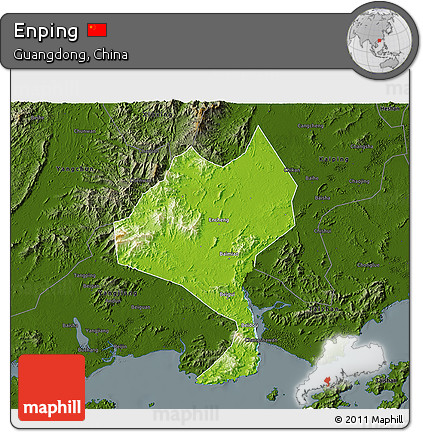 Physical 3D Map of Enping, darken