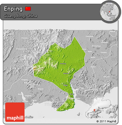 Physical 3D Map of Enping, lighten, desaturated