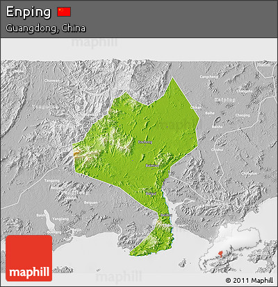 Physical 3D Map of Enping, lighten, desaturated