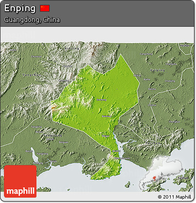 Physical 3D Map of Enping, semi-desaturated