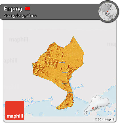 Political 3D Map of Enping, single color outside
