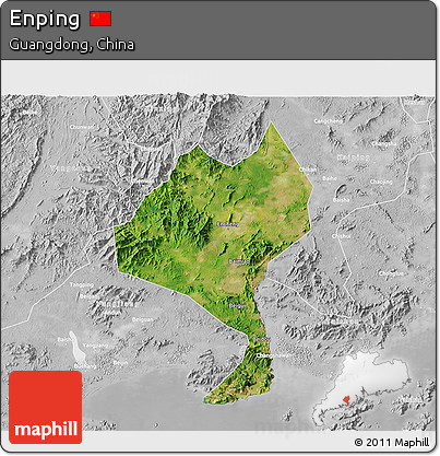 Satellite 3D Map of Enping, lighten, desaturated