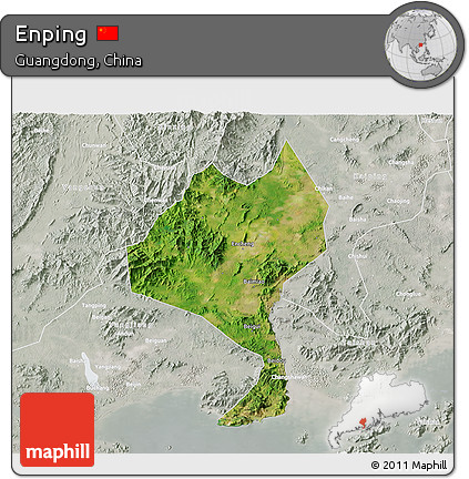 Satellite 3D Map of Enping, lighten, semi-desaturated