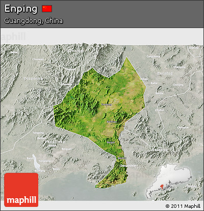 Satellite 3D Map of Enping, lighten, semi-desaturated