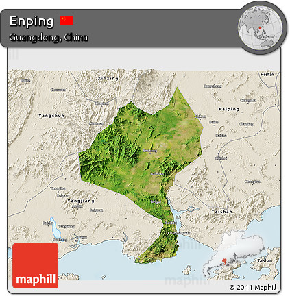 Satellite 3D Map of Enping, shaded relief outside